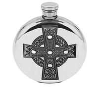 English Pewter Company Celtic Cross Design 6oz Round Pewter Hip Flask [CEL490]