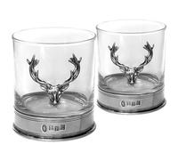English Pewter Company Double Whiskey Glass Tumbler Set with Pewter Stag Head and Base [STAG105]