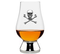English Pewter Company Glencairn Whisky Glass 200ml with Pewter Skull & Cross Bones and Base Personalised with Free Engraving [WGP025]