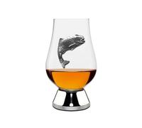 English Pewter Company Wee Glencairn Whisky Glass 70ml with Pewter Trout Fishing Badge and Base Personalised with Free Engraving [WGP041]
