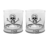 English Pewter Company Whisky Glass Tumbler Set with Skull and Cross Bones Emblem [TUM08]