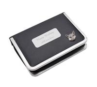 English Pewter Fox Head Animal Design Black Leatherette Manicure Set with Personalised Engraved Message