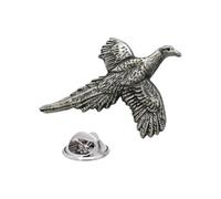 English Pewter Pheasant Bird Lapel Pin Badge, Antiqued Patina Finish, Butterfly Clutch, 37 x 27mm, in a Gift Box