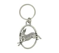 English Pewter Running Hare Keyring, Oval Design, Velvet Gift Pouch Included
