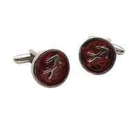 English Pewter Sagittarius Star Sign Cufflinks, Round Enamel Design, Antique Silver Finish, in a Gift Box