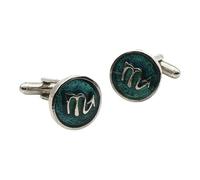 English Pewter Scorpio Star Sign Cufflinks, Round Enamel Design, Antique Silver Finish, in a Gift Box