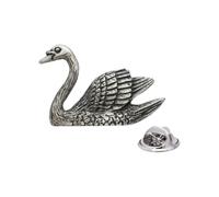 English Pewter Swan Lapel Pin Badge, Antiqued Patina Finish, Butterfly Clutch, 28 x 30mm, in a Gift Box