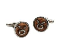 English Pewter Taurus Star Sign Cufflinks, Round Enamel Design, Antique Silver Finish, in a Personalised Leatherette Box
