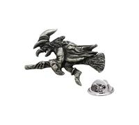 English Pewter Witch Lapel Pin Badge, Antiqued Patina Finish, Butterfly Clutch, 42 x 23mm, in a Gift Box