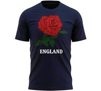 English Red Rose Badge T Shirt Mens Rugby Supporter Football Tee Top, 3XL, Navy