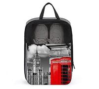 English Red Telephone Booth Big Ben London Shoe Bag with Zipper & Handle, Waterproof Breathable Portable