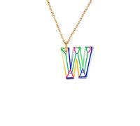 English Resin Letter Acrylic Color Striped Necklace 26 Pendant Necklace Necklaces Pendants Heart Shaped Locket Necklace That Holds Pictures (W, One Size)