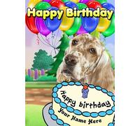English Setter Dog Happy Birthday Personalised Card A5 cake card PID4