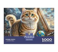 English Short Gold Gradual Layer Cat 1000 Piece Puzzle for Adults Pet Animal Fun Challenging Brainteasing Perfect for Relaxation Educational Games 70x50cm/1000pcs