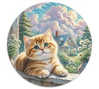 English Short Gold Gradual Layer Cat 1000 Piece Round Puzzle Jigsaw for Adults Animal Cats Jigsaw Unique Difficult Near Impossible 1000pcs (67.5x67.5cm)