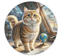 English Short Gold Gradual Layer Cat 1000 Pieces Circle Jigsaw Puzzles for 5+ Year Olds Animal Cats Geometric Creative Difficult Hard Challenging 1000pcs (67.5x67.5cm)