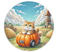 English Short Gold Gradual Layer Cat 1000 Pieces Circle Jigsaw Puzzles for 5+ Year Olds Animal Cats Puzzle Unique Color Challenge 1000pcs (67.5x67.5cm)