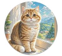 English Short Gold Gradual Layer Cat 1000 Pieces Circle Jigsaw Puzzles for 5+ Year Olds Animal Cats Puzzle Unique Color Challenge 1000pcs (67.5x67.5cm)