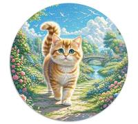 English Short Gold Gradual Layer Cat 1000 Pieces Circle Puzzle for Kids Aged 5-8 Made Animal Cats Jigsaw Creative Hard Challenge 1000pcs (67.5x67.5cm)