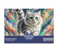 English Short Silver Gradual Layer 1000 Piece Puzzle Age 14+ for Adults Animal Cat with Extra Fun Challenges Perfect for Relaxation 100% Recycled Cardboard 38x26cm/1000pcs
