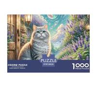 English Short Silver Gradual Layer 1000 Pieces Jigsaw Puzzles Age 12+ for Adults Animal Cat Fun Challenging Brainteasing Colourful Home Decoration 38x26cm/1000pcs