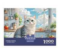 English Short Silver Gradual Layer 1000 Pieces Puzzle Age 14+ for Adults Animal Cat Fun Challenging Brainteasing Jigsaw Colourful Creativity Gift Giving 70x50cm/1000pcs