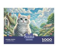 English Short Silver Gradual Layer 1000 Pieces Puzzle for Adults And Children Animal Cat Fun Challenging Brainteasing Jigsaw Colourful Educational Games 70x50cm/1000pcs
