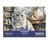 English Short Silver Gradual Layer Puzzles 1000 Pieces for Adults And Children Animal Cat Fun Challenging Brainteasing Jigsaw Educational Games Randomly Shaped 70x50cm/1000pcs