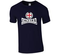 English Skinhead Large Logo Men's T-Shirt - England Saint George Flag Skin Head T Shirt (UK, Alpha, XL, Regular, Regular, Navy)