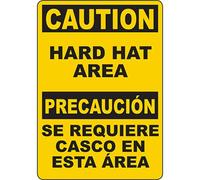English Spanish Bilingual Hard Hat Wearing Mandatory Prompt Sign 12x8 Inch