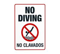 English Spanish Bilingual No Diving Sign, Swimming Pool Multilingual Safety Warning Decor 8x12 Inch