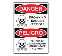 English + Spanish DANGER Drowning Keep Off! Sign With Symbol Safety Signs Caution Metal Tin - Bold, High-Visibility Design for 8x12 Inch