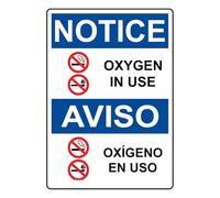 English + Spanish OSHA NOTICE - Oxygen In Use Sign with Symbol - General Chemical Signs - Caution Metal Tin - Bold High - Visibility Safety Design 8"x12"