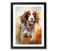 English Springer Spaniel Action Framed Wall Art Print A2 Black