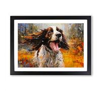 English Springer Spaniel Action Framed Wall Art Print A2 Black
