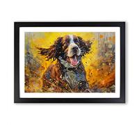English Springer Spaniel Action Framed Wall Art Print A2 Black