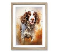 English Springer Spaniel Action Framed Wall Art Print A2 Oak