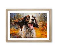 English Springer Spaniel Action Framed Wall Art Print A2 Oak