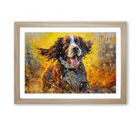 English Springer Spaniel Action Framed Wall Art Print A2 Oak