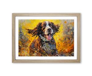 English Springer Spaniel Action Framed Wall Art Print A2 Oak