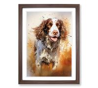 English Springer Spaniel Action Framed Wall Art Print A2 Walnut