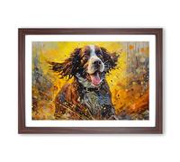 English Springer Spaniel Action Framed Wall Art Print A2 Walnut