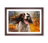 English Springer Spaniel Action Framed Wall Art Print A2 Walnut