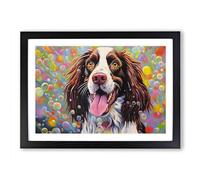 English Springer Spaniel Bubbles Framed Print | A2 Black Framed Wall Art | Ready to Hang | Modern Animal Picture | Living Room Bedroom Lounge Office