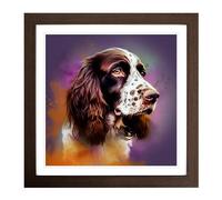 English Springer Spaniel Conceptual Art Framed Print | 18x18 Inch Walnut Framed Wall Art | Ready to Hang | Modern Animal Picture | Living Room Bedroom Lounge Office