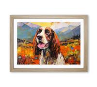 English Springer Spaniel Contemporary Framed Wall Art Print, Ready to Hang Picture for Living Room Bedroom Home Office, Oak A2 (66 x 48 cm)