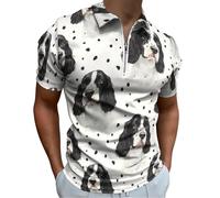 English Springer Spaniel Dog Men's Short Sleeve Polo Shirts Casual Zippered Golf Shirt Slim Fit T-Shirt Tops 6XL