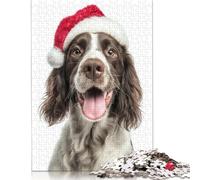 English Springer Spaniel Dog with Santa Hat Portrait Puzzle 1000 Pieces Jigsaws Wood Puzzle Jigsaws Learning Educational Puzzle 1000pcs (75x50cm)