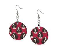 English Springer Spaniel Dog Women's Round Wooden Earring Drop Dangle Earrings Lightweight Pendant Jewelry