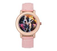 English Springer Spaniel Dogs Butterfly Casual Women's Watch Slim Analog Display Quartz Wrist Watches with Leather Strap